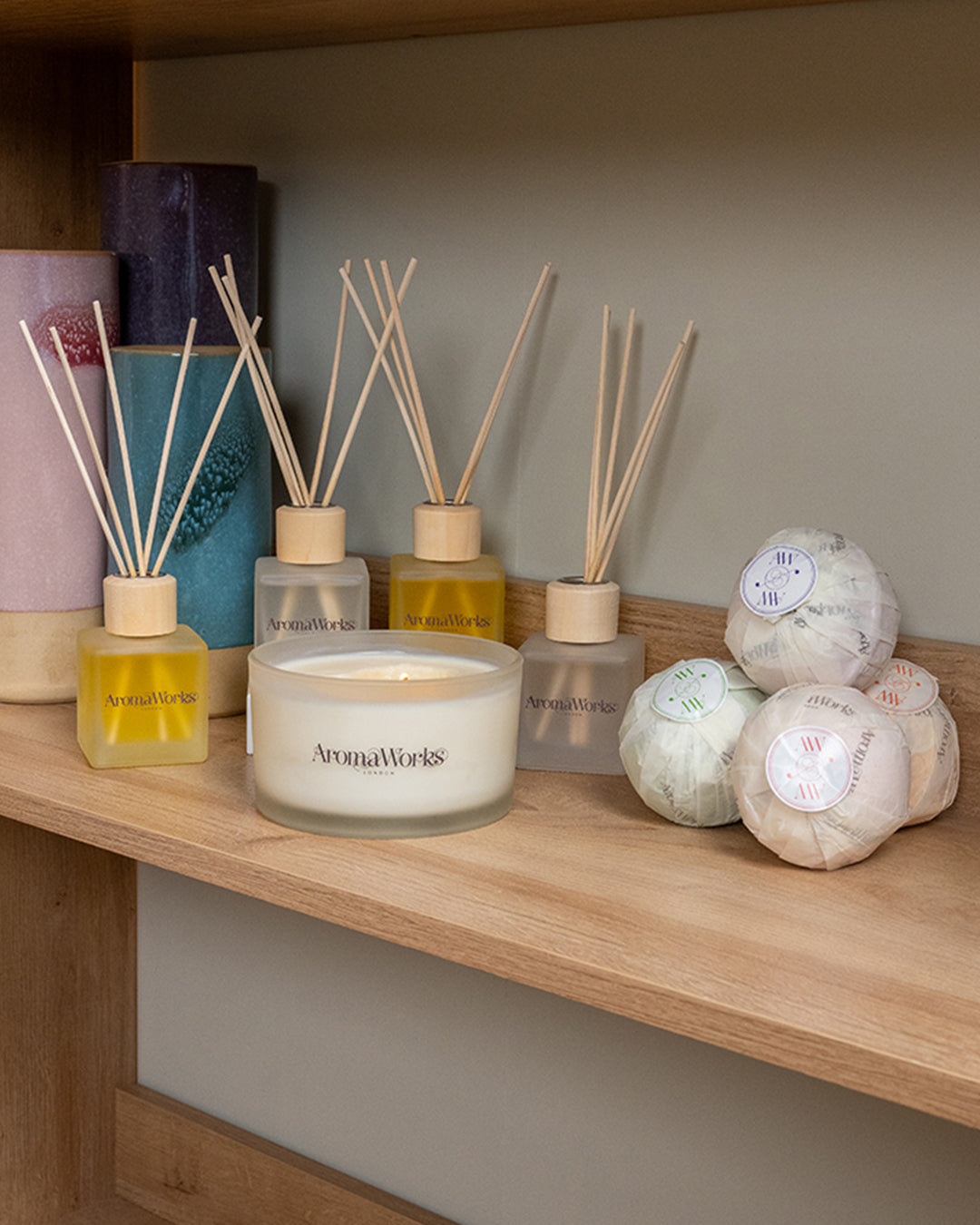 Light Range Diffuser Set, AromaBomb Set & Harmony 3-Wick Candle